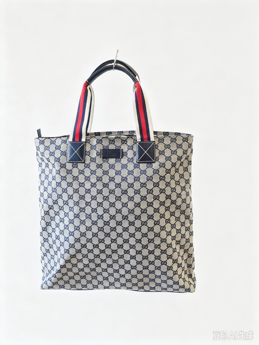 Gucci Blue/Beige GG Canvas Tote with Striped Handles